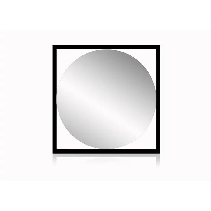 Cordia Rahmenspiegel - 63,5 x 63,5 cm, Schwarz, Aluminium - Ovaler grauer Spiegel in einem schwarzen quadratischen Rahmen.
