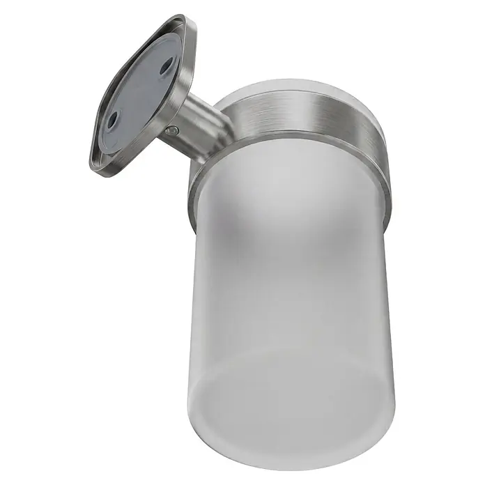 Venus Zahnputzbecher Prag - Edelstahl, Edelstahl - Wandmontierter Becherhalter mit gebürsteter Metallhalterung und mattiertem Glasbecher.
