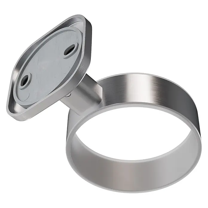 Venus Zahnputzbecher Prag - Edelstahl, Edelstahl - Zylindrischer Halter aus gebürstetem Metall mit ovaler Wandplatte und weißem Innenring. Modernes Badzubehör.