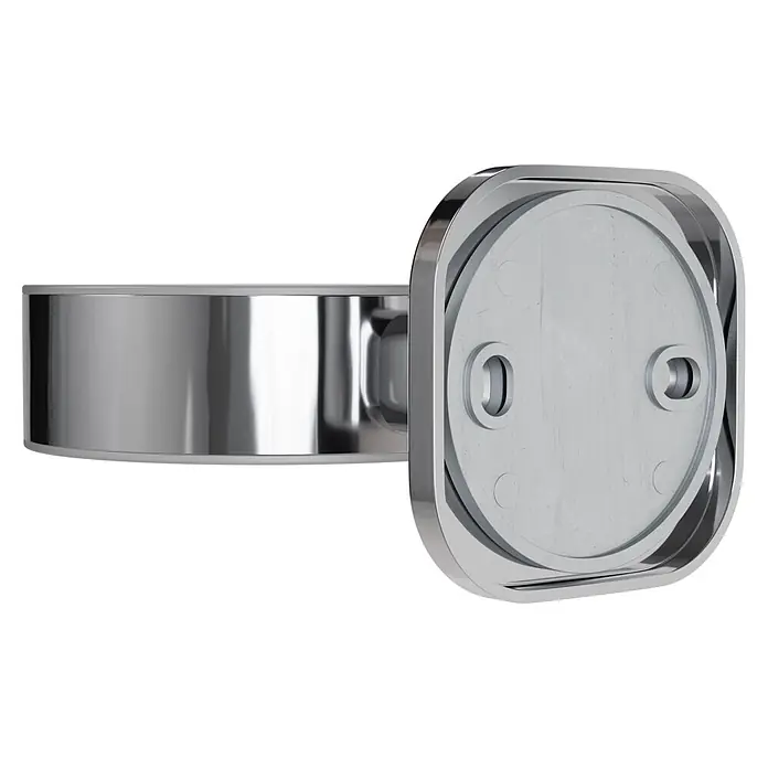 Venus Zahnputzbecher Prag - Edelstahl, Chrom - Polierter Chrom-Metall-Montagewinkel mit zylindrischem Arm und quadratischer Basis mit zwei Schraubenlöchern.