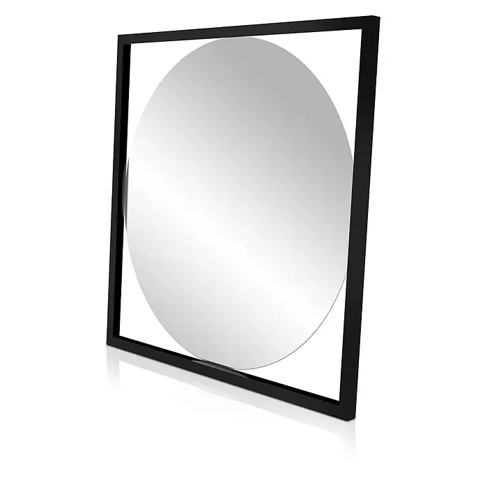 Cordia Rahmenspiegel - 63,5 x 63,5 cm, Schwarz, Aluminium - Runder Spiegel in einem schwarzen, rechteckigen Rahmen.