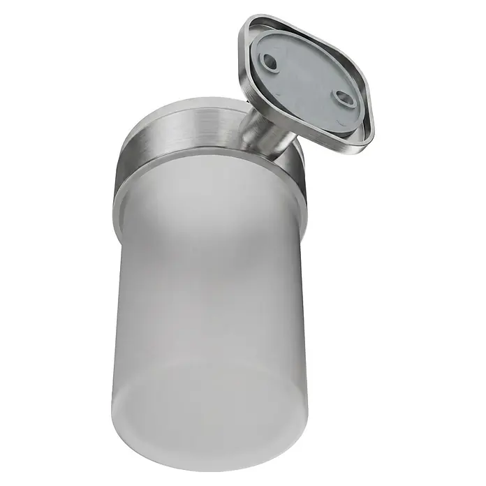 Venus Zahnputzbecher Prag - Edelstahl, Edelstahl - Wandmontierter Spender aus Milchglas mit gebürsteten Edelstahlakzenten.