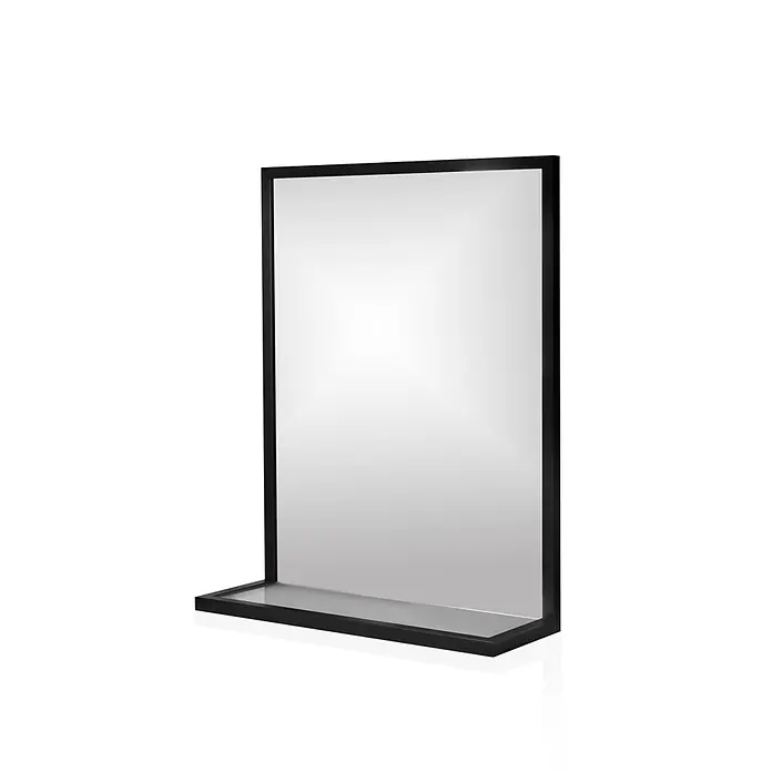 Cordia Rahmenspiegel - 40 x 65 cm, Schwarz, Aluminium - Rechteckiger Spiegel mit schwarzem Rahmen und integrierter Ablage unten.