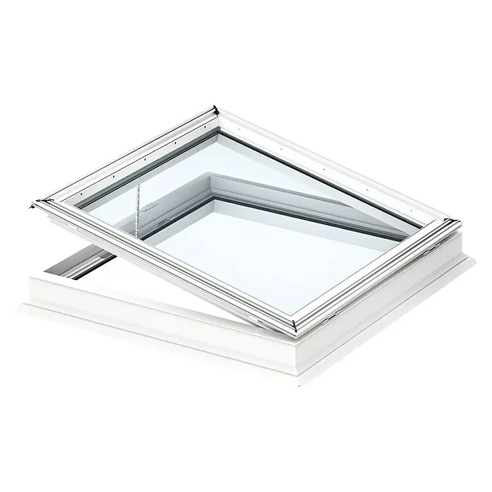 Velux Ventana de techo plano CVP 060060 0673QV - 60 x 60 cm - Una claraboya pivotante con marco blanco y cristal transparente que permite luz y ventilación. Perfecto para cualquier hogar.