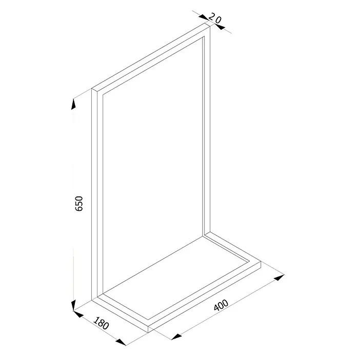Cordia Rahmenspiegel - 40 x 65 cm, Schwarz, Aluminium - Rechteckige Rahmenstruktur mit Basis, Maße 650x400x180, Profilstärke 20.