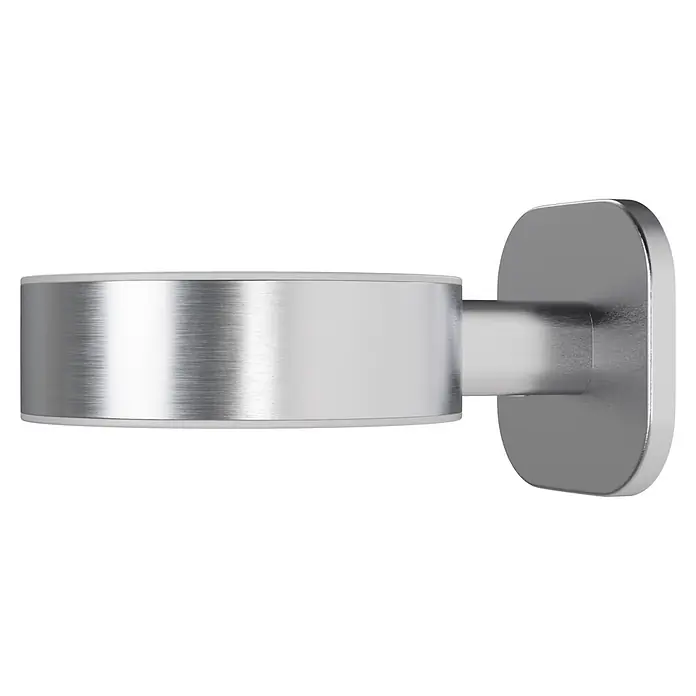 Venus Zahnputzbecher Prag - Edelstahl, Edelstahl - Silberne, gebürstete Metall-Wandhalterung mit zylindrischem Arm und flachem, abgerundetem Sockel.