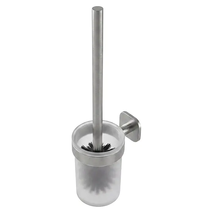Venus WC-Bürstengarnitur Prag - Edelstahl, Edelstahl - Wandmontiertes Toilettenbürsten-Set mit Griff aus gebürstetem Metall und mattiertem Glashalter.