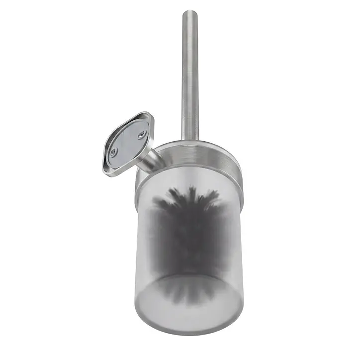Venus WC-Bürstengarnitur Prag - Edelstahl, Edelstahl - Wandmontierte Toilettenbürste mit gebürstetem Metallgriff und -halter, mattiertem Behälter und dunklen Borsten.