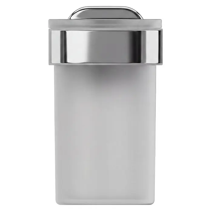 Venus Zahnputzbecher Prag - Edelstahl, Chrom - Mattweiße Spenderflasche mit metallic-silbernem Deckel.