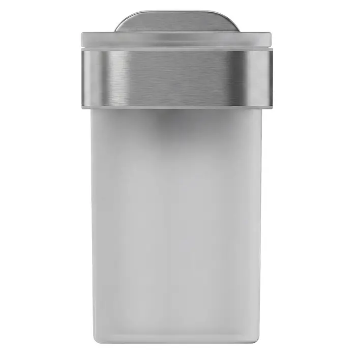 Venus Zahnputzbecher Prag - Edelstahl, Edelstahl - Mattierte zylindrische Flasche mit gebürsteter Metallkappe und Band.