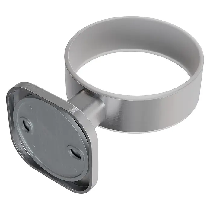 Venus Zahnputzbecher Prag - Edelstahl, Edelstahl - Gebürstetes silbernes Metall, wandmontierter zylindrischer Haltering mit ovaler Basis.