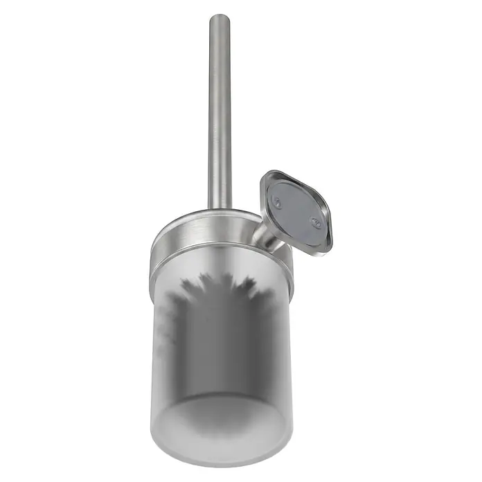 Venus WC-Bürstengarnitur Prag - Edelstahl, Edelstahl - Wand-WC-Bürstenhalter aus gebürstetem Metall mit mattiertem Glasbecher.