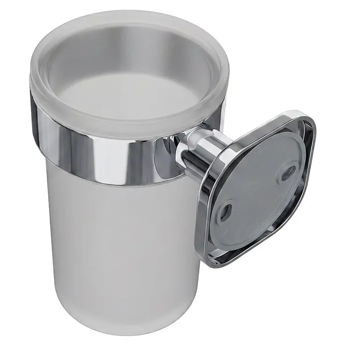 Venus Zahnputzbecher Prag - Edelstahl, Chrom - Wandmontierter Becher aus mattiertem Glas mit Chromhalterung. Ideal für Zahnbürsten oder Badezimmerzubehör.