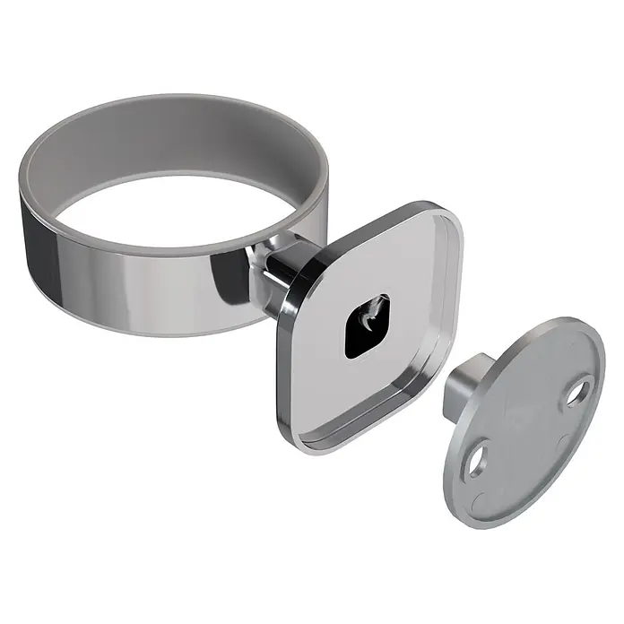 Venus Zahnputzbecher Prag - Edelstahl, Chrom - Verchromter Handtuchring mit separater Wandbefestigungsplatte.