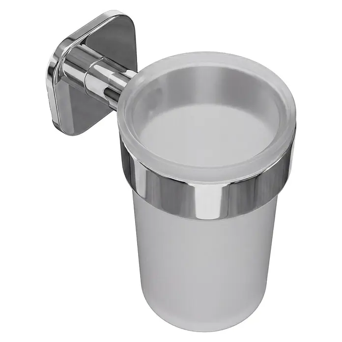Venus Zahnputzbecher Prag - Edelstahl, Chrom - Wandmontierter Zahnbürstenhalter mit glänzender Chromhalterung und mattiertem Glasbecher.
