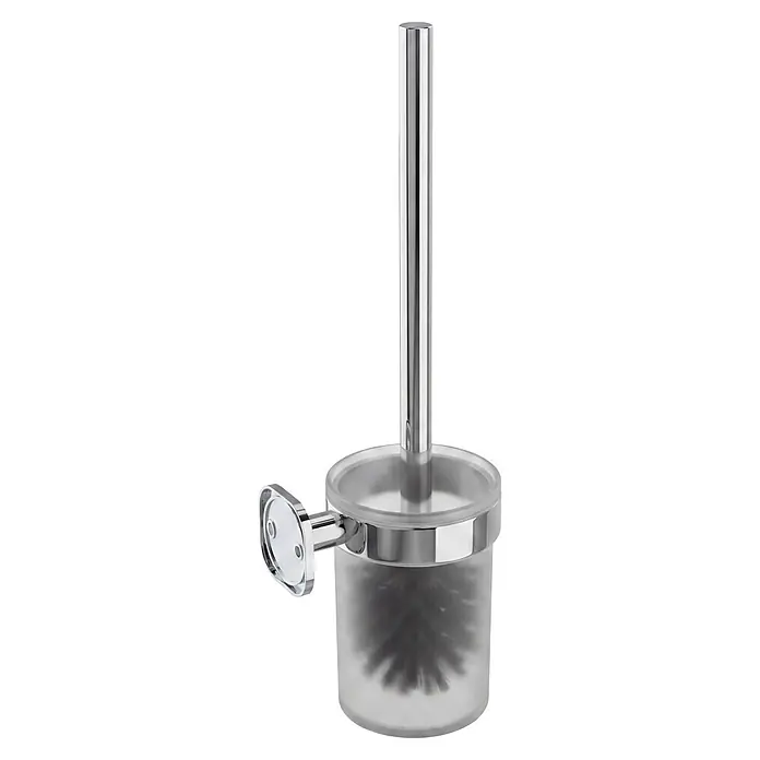Venus WC-Bürstengarnitur Prag - Edelstahl, Chrom - Chrom Toilettenbürste mit mattem Glasbehälter und Wandhalterung.