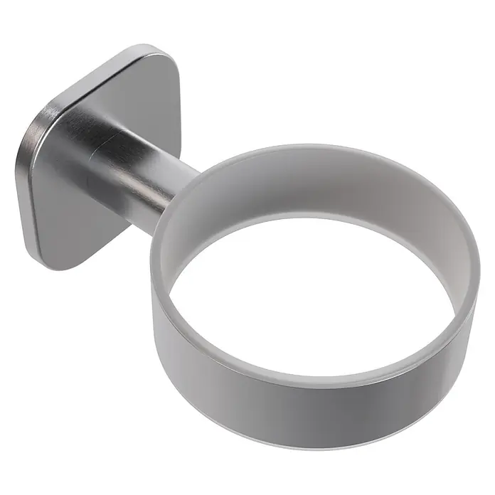 Venus Zahnputzbecher Prag - Edelstahl, Edelstahl - Wandmontierter Halter aus gebürstetem Metall mit einem durchscheinend weißen Ring, ideal für einen Zahnputzbecher.