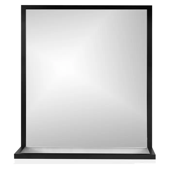Cordia Rahmenspiegel - 60 x 65 cm, Schwarz, Aluminium - Quadratischer Spiegel mit elegantem schwarzem Rahmen und integrierter Ablagefläche unten.