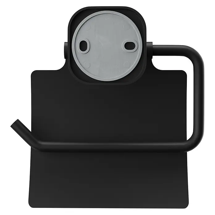 Venus Toilettenpapierhalter Prag - Schwarz, Matt, Mit Deckel - Schwarzer Toilettenpapierhalter mit grauer Montageplatte.