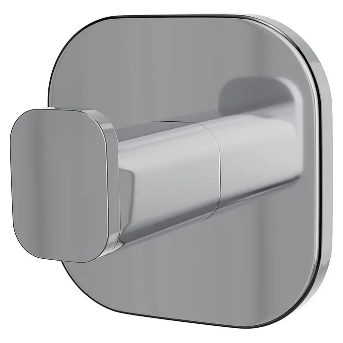 Venus Handtuchhaken Prag - Chrom, Glänzend - Verchromter Metall-Wandhaken mit quadratischer Basis und abgerundetem Rechteckarm.