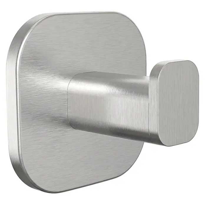 Venus Handtuchhaken Prag - Edelstahl, Matt - Gebürsteter Metall-Wandhaken mit rechteckiger Basis und abgerundeten Ecken.