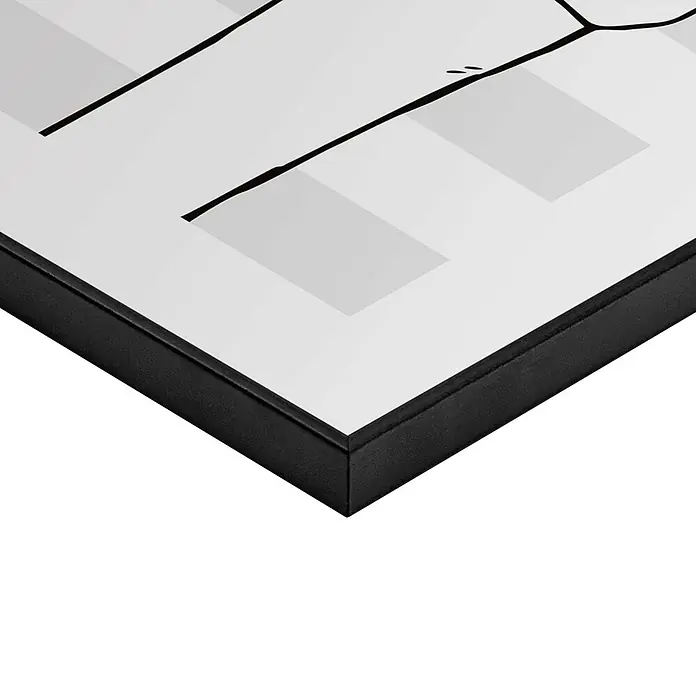 Reinders Bild Slim Frame Black - Herein Gedackelt, B x H: 30 x 40 cm - Schwarzes gerahmtes abstraktes Kunstwerk mit weißen und hellgrauen Formen und schwarzen Linien.