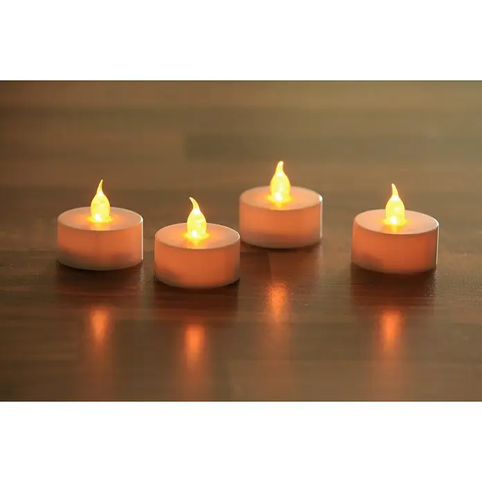 Velas LED Nele - Ø x Al: 3,8 x 3,5 cm, Blanco, 4 ud. - Velas de té electrónicas: Luz cálida y parpadeante para un ambiente acogedor, seguro y reutilizable.