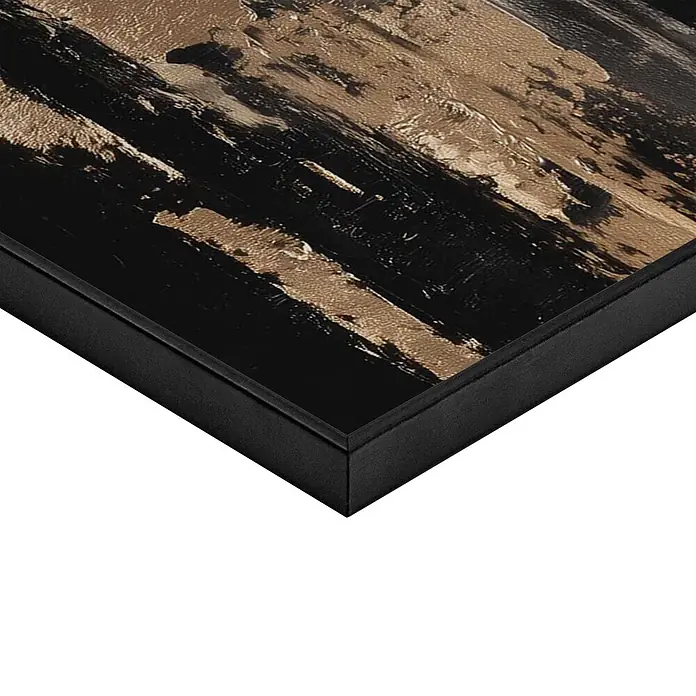 Reinders Bild Slim Frame Black - Silent Grace, B x H: 50 x 70 cm - Abstraktes Gemälde mit kräftigen schwarzen und goldenen Pinselstrichen in einem schlichten schwarzen Rahmen.