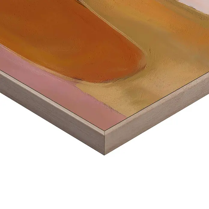 Reinders Bild Slim Frame Wood - Warm Abstract II, B x H: 40 x 50 cm - Abstraktes Kunstwerk mit orangefarbenen, gelben und rosa Pinselstrichen in einem hellen Holzrahmen.