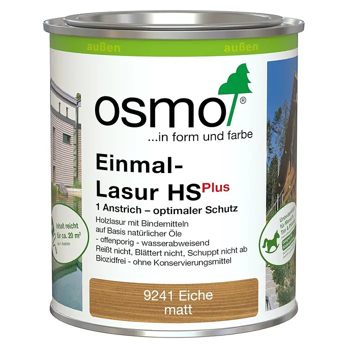 Osmo Holzlasur HSPlus 9241 - Eiche, 750 ml, Seidenmatt - Osmo Einmal-Lasur HSPlus Holzanstrich in 9241 Eiche matt.