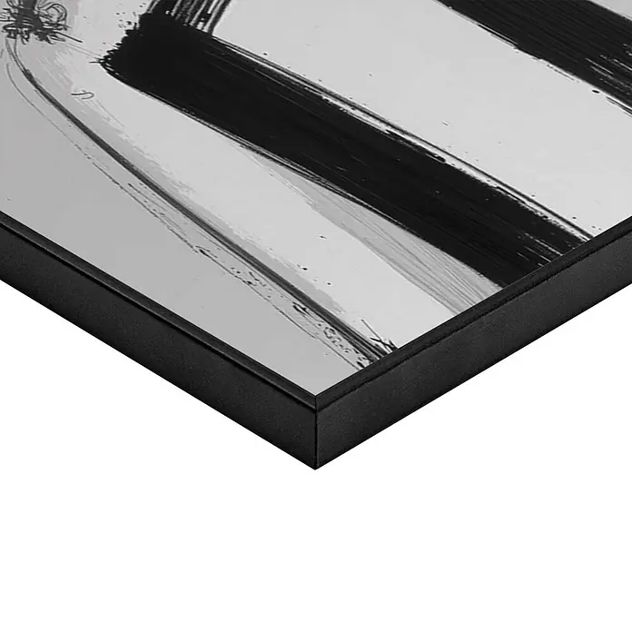 Reinders Bild Slim Frame Black - Modern Cowboy, B x H: 50 x 70 cm - Schwarz gerahmter abstrakter Kunstdruck mit kräftigen schwarzen Pinselstrichen auf weißer Leinwand.