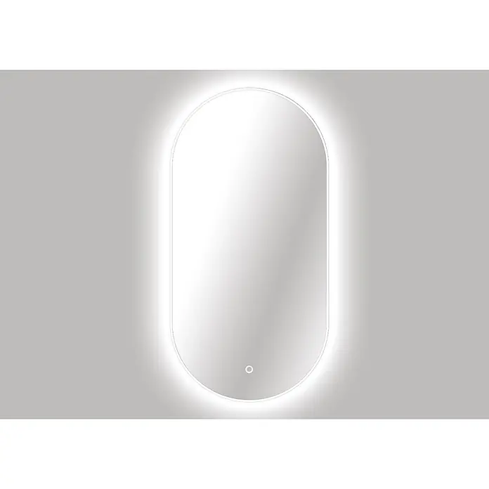 Cordia Lichtspiegel - 50 x 100 cm, Weiß - Moderner ovaler Spiegel mit integrierter LED-Hintergrundbeleuchtung und beleuchtetem Touch-Knopf.