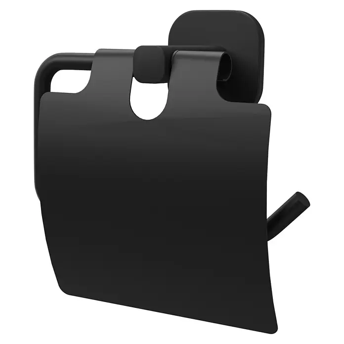 Venus Toilettenpapierhalter Prag - Schwarz, Matt, Mit Deckel - Schwarzer Toilettenpapierhalter mit Ablage, modernes Design.