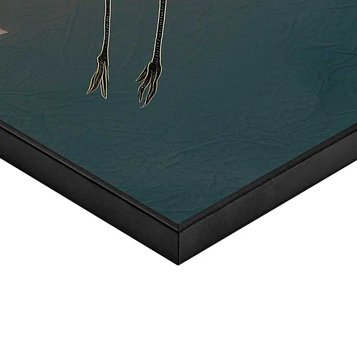 Reinders Bild Slim Frame Black - Migrating Cranes, B x H: 50 x 70 cm - Gerahmter Kunstdruck mit zwei stilisierten Vogelfüßen auf dunkelblaugrünem, strukturiertem Hintergrund.