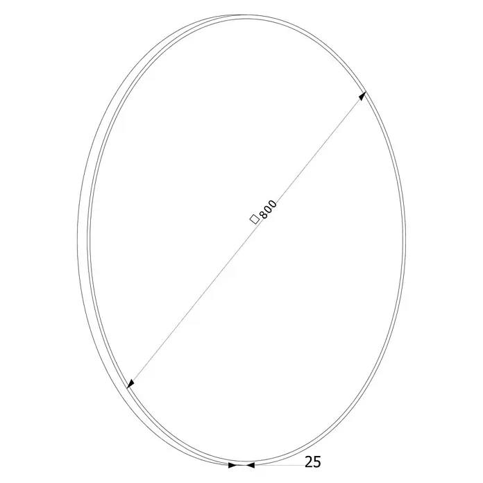 Cordia Lichtspiegel - 80 x 80 cm, Gold - Technische Zeichnung eines Ringes mit 800 Durchmesser und 25 Dicke.