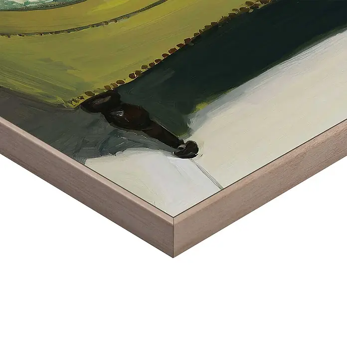 Reinders Bild Slim Frame Wood - Napping Beauty, B x H: 40 x 50 cm - Abstraktes Gemälde mit grünen und gelben Pinselstrichen in einem hellen Holzrahmen.