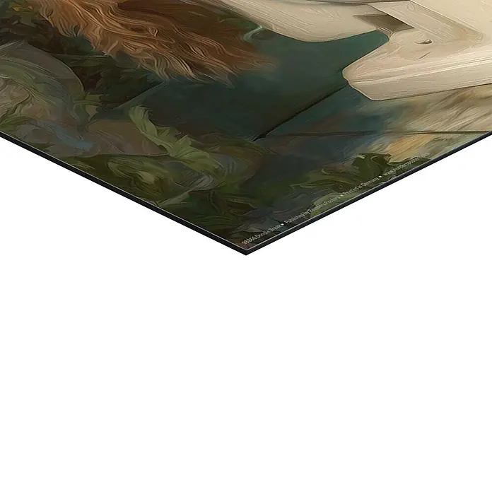 Reinders Decopanel - Doodle Break, B x H: 40 x 50 cm - Ecke eines Kunstdrucks mit abstrakten, fließenden braunen, grünen, beigen Formen und einem schwarzen Rand.
