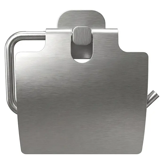 Venus Toilettenpapierhalter Prag - Edelstahl, Matt, Mit Deckel - Gebürsteter Edelstahl-Toilettenpapierhalter mit rechteckiger Rückenplatte und gebogenem Arm.