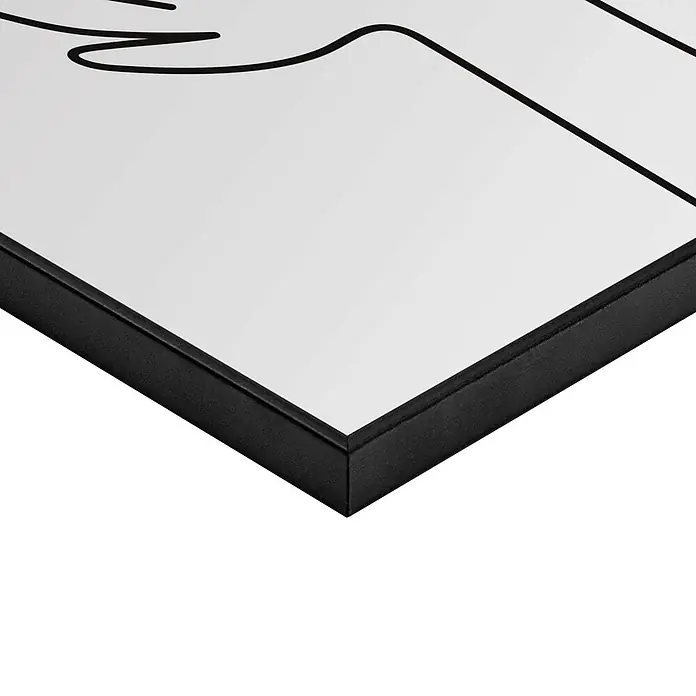 Reinders Bild Slim Frame Black - Smelly, B x H: 20 x 30 cm - Schwarzer Bilderrahmen mit weißem Passepartout und schwarzer Linienzeichnung, aus einer Ecke gezeigt.