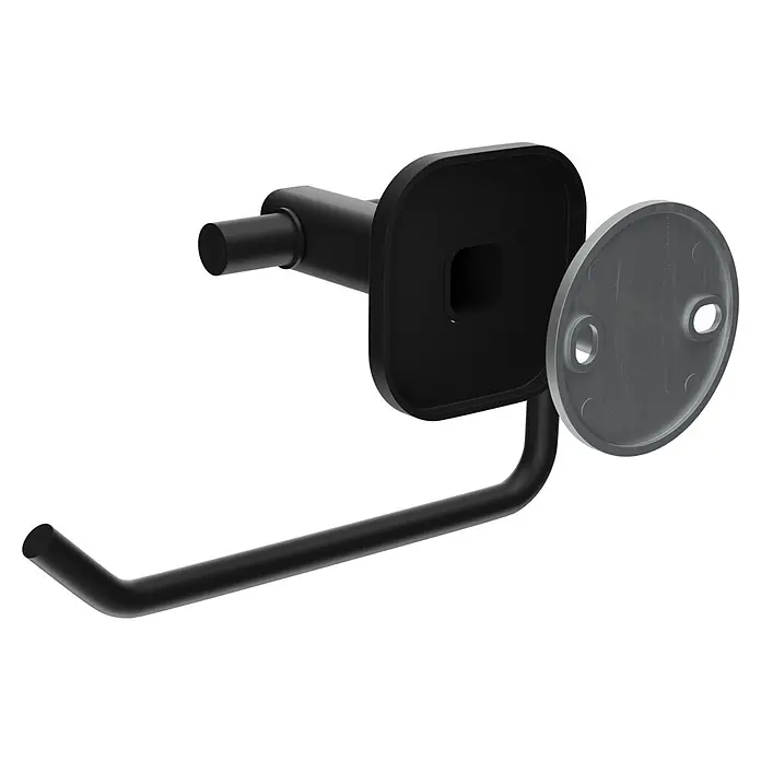 Venus Toilettenpapierhalter Prag - Schwarz, Matt - Schwarzer matter Metall-Toilettenpapierhalter mit sichtbarer Wandmontageplatte.