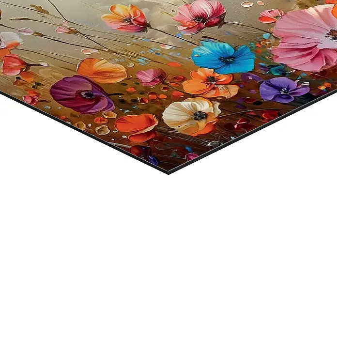 Reinders Decopanel - Vibrant Field, B x H: 90 x 30 cm - Lebhaftes Ölgemälde mit bunten Blumen im Impasto-Stil.