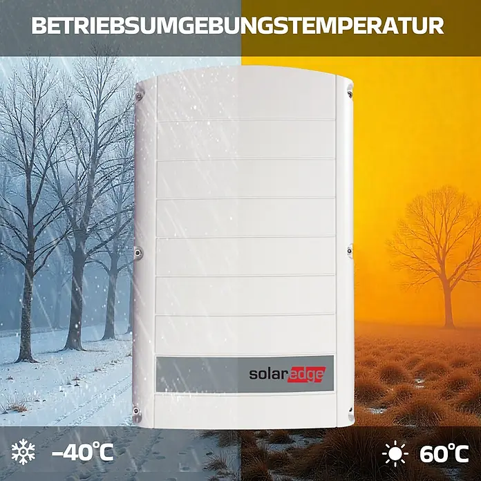 Sunniva Photovoltaik-Anlage Solaranlage 7 kW - L x B x H: 1.910 x 1.134 x 30 mm - Weißer SolarEdge Wechselrichter, ausgelegt für Betriebstemperaturen von -40°C bis 60°C.