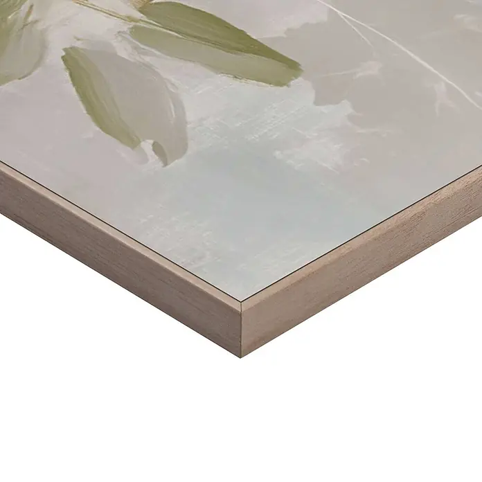 Reinders Bild Slim Frame Wood - Botanical Birdies, B x H: 20 x 30 cm - Gerahmtes Kunstwerk mit hellem Holzrahmen und abstraktem Gemälde mit hellgrünen und grauen Pinselstrichen.