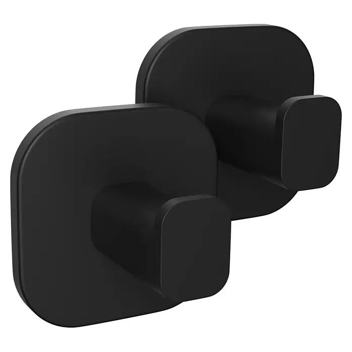 Venus Handtuchhaken Prag - Schwarz, Matt - Zwei schwarze Wandhaken mit abgerundeten Kanten.