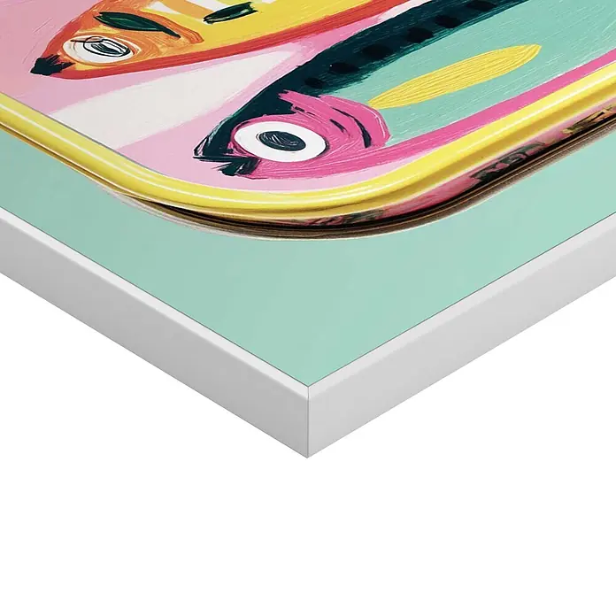 Reinders Bild Slim Frame White - Sardines, B x H: 20 x 30 cm - Farbenfrohes Tablett oder gerahmter Druck mit abstraktem Fischdesign und gelbem Rand.