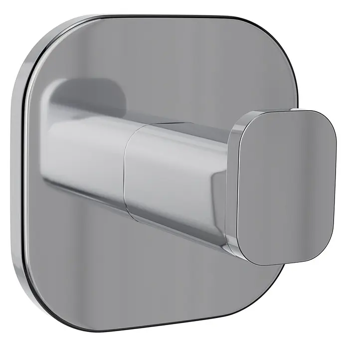 Venus Handtuchhaken Prag - Chrom, Glänzend - Einzelner Garderobenhaken aus Chrom mit quadratischer Basis und abgerundeten Kanten.