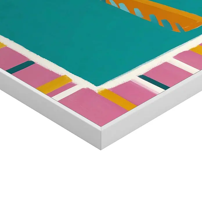 Reinders Bild Slim Frame White - Colorful Palmtree, B x H: 20 x 30 cm - Gerahmter Kunstdruck mit weißem Rahmen, abstraktem Design in Türkis, Pink, Gelb, Weiß und orangen Formen.