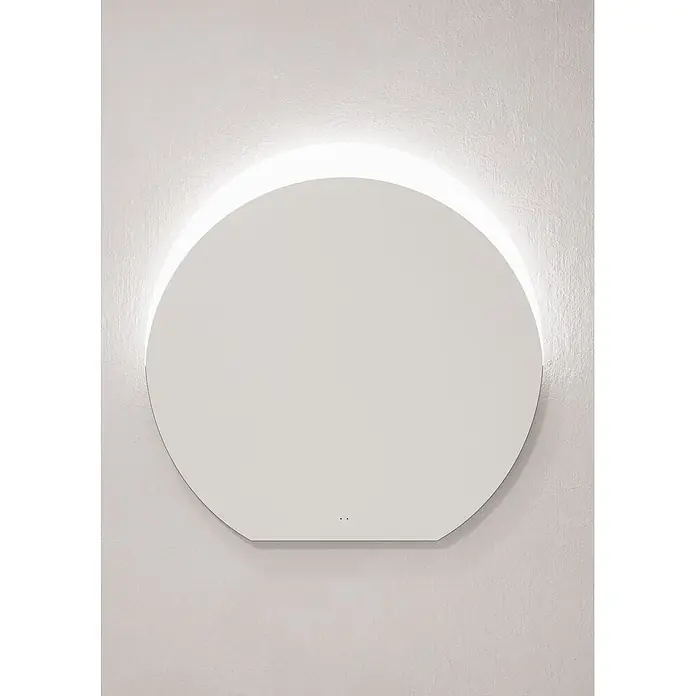 Cordia Lichtspiegel - 80 x 77,8 cm, Silber - Runder hinterleuchteter Spiegel mit abgeflachter Unterkante und Touch-Steuerung.
