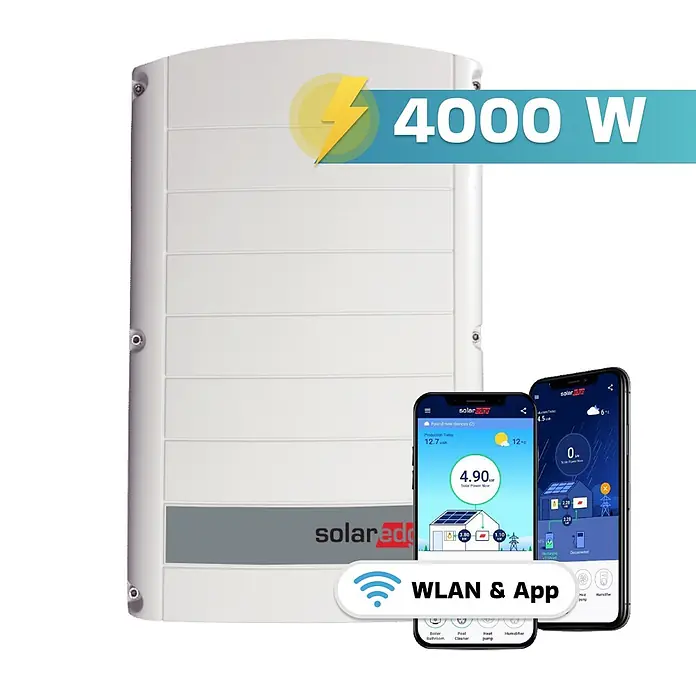 Sunniva Photovoltaik-Anlage Solaranlage 4 kW - L x B x H: 1.906 x 1.134 x 30 mm - Weißer SolarEdge Solar-Wechselrichter (4000 W) mit WLAN- und App-Konnektivität, mit Überwachungs-App auf zwei Smartphones.