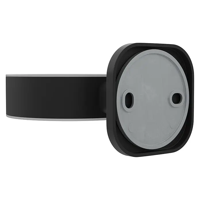 Venus Zahnputzbecher Prag - Edelstahl, Schwarz - Schwarze Wandhalterung mit zylindrischem Halter und abnehmbarer grauer Abdeckplatte mit zwei Löchern.